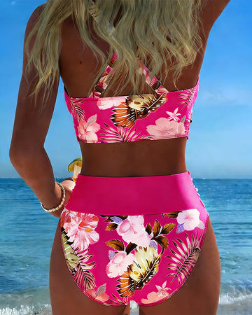 Bikini with Contrasting Floral Print and Cut-Out Detail