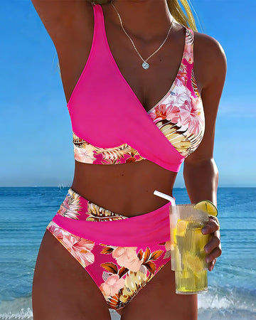 Bikini with Contrasting Floral Print and Cut-Out Detail