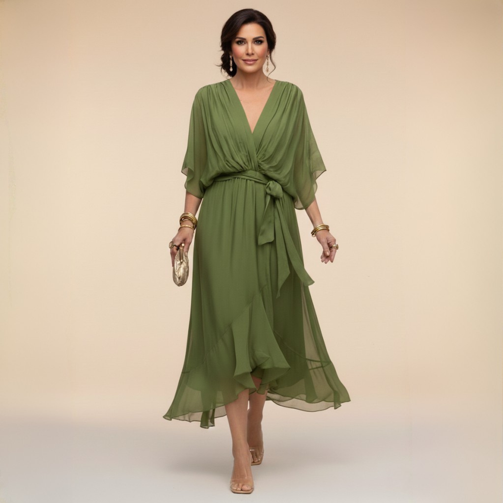 MARTA | Flowy Elegant V-Neck Chiffon Dress