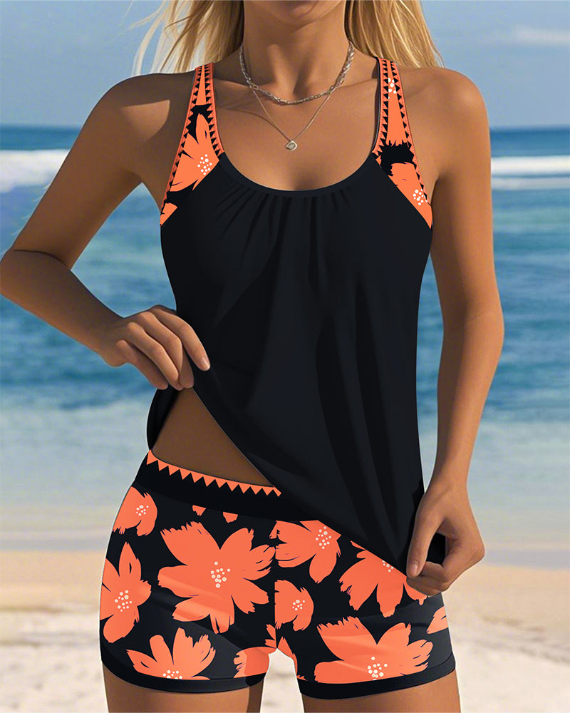 Laura | U-Neck Sleeveless Printed Tankini