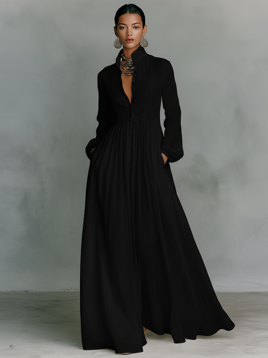 Patchwork Flowy Collar Maxi Dress