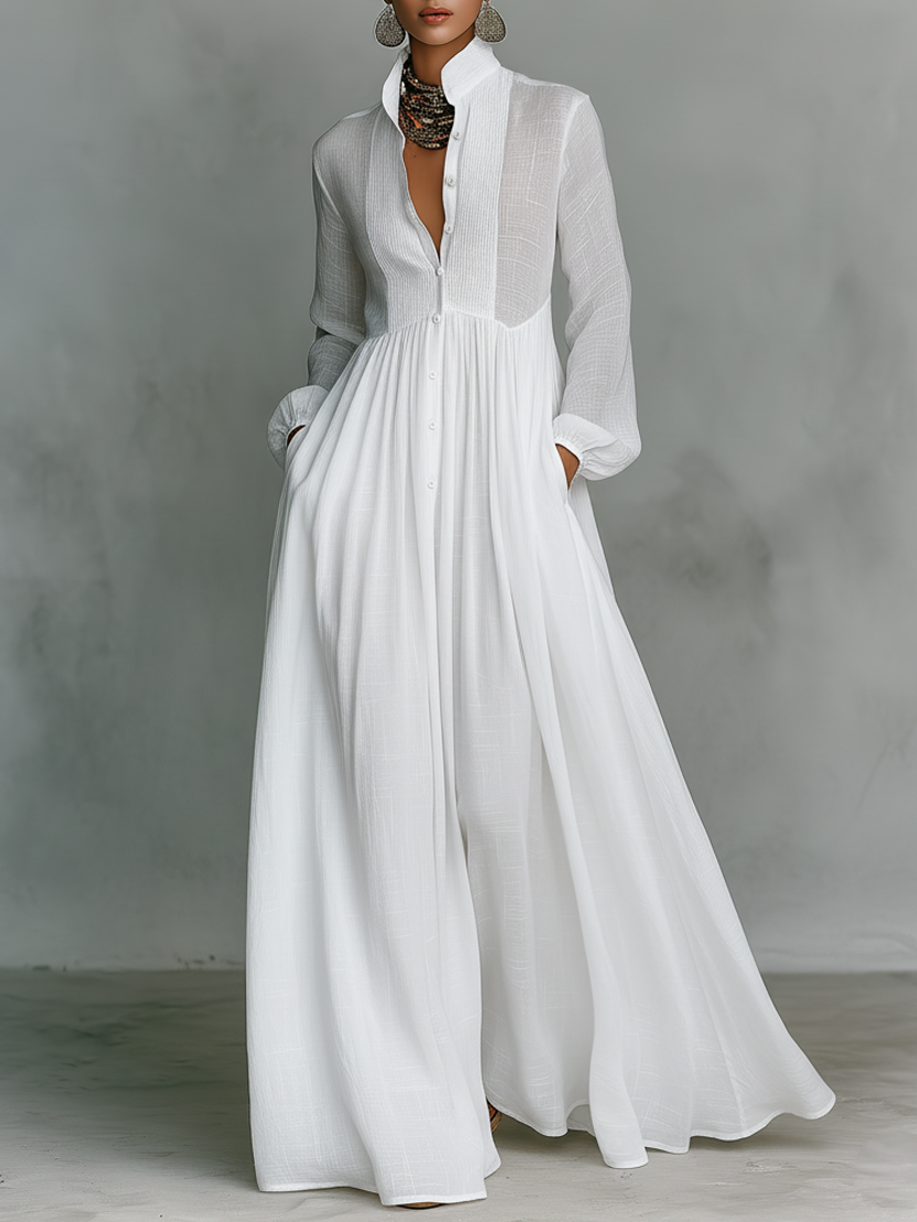 Patchwork Flowy Collar Maxi Dress