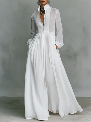 Patchwork Flowy Collar Maxi Dress