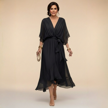MARTA | Flowy Elegant V-Neck Chiffon Dress