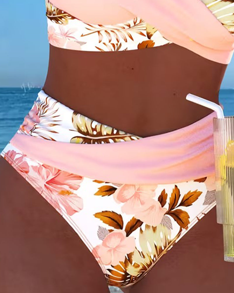 Bikini with Contrasting Floral Print and Cut-Out Detail