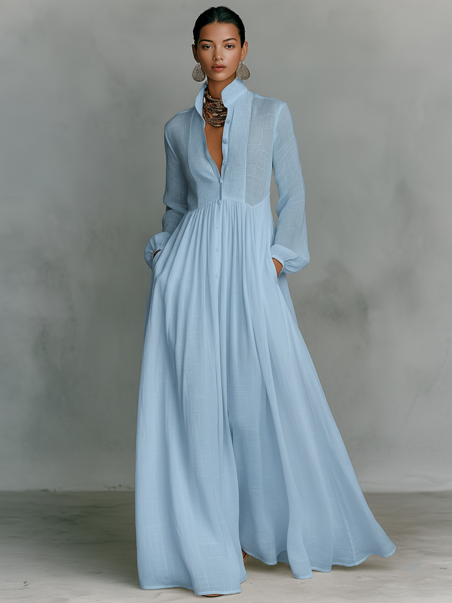 Patchwork Flowy Collar Maxi Dress