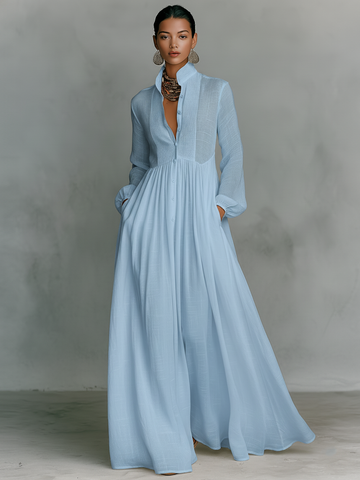 Patchwork Flowy Collar Maxi Dress