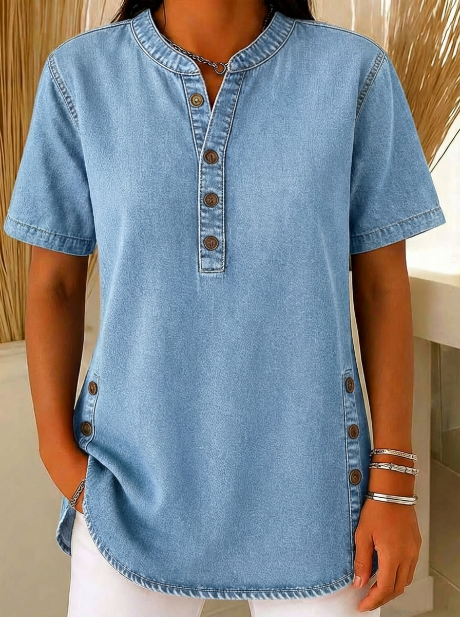Myra | Breathable Denim-Feel Blouse