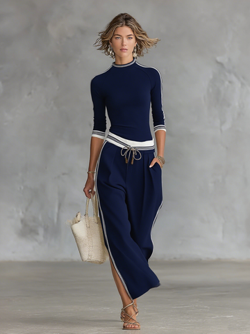 Set with Wide-Leg Trousers & Drawstring
