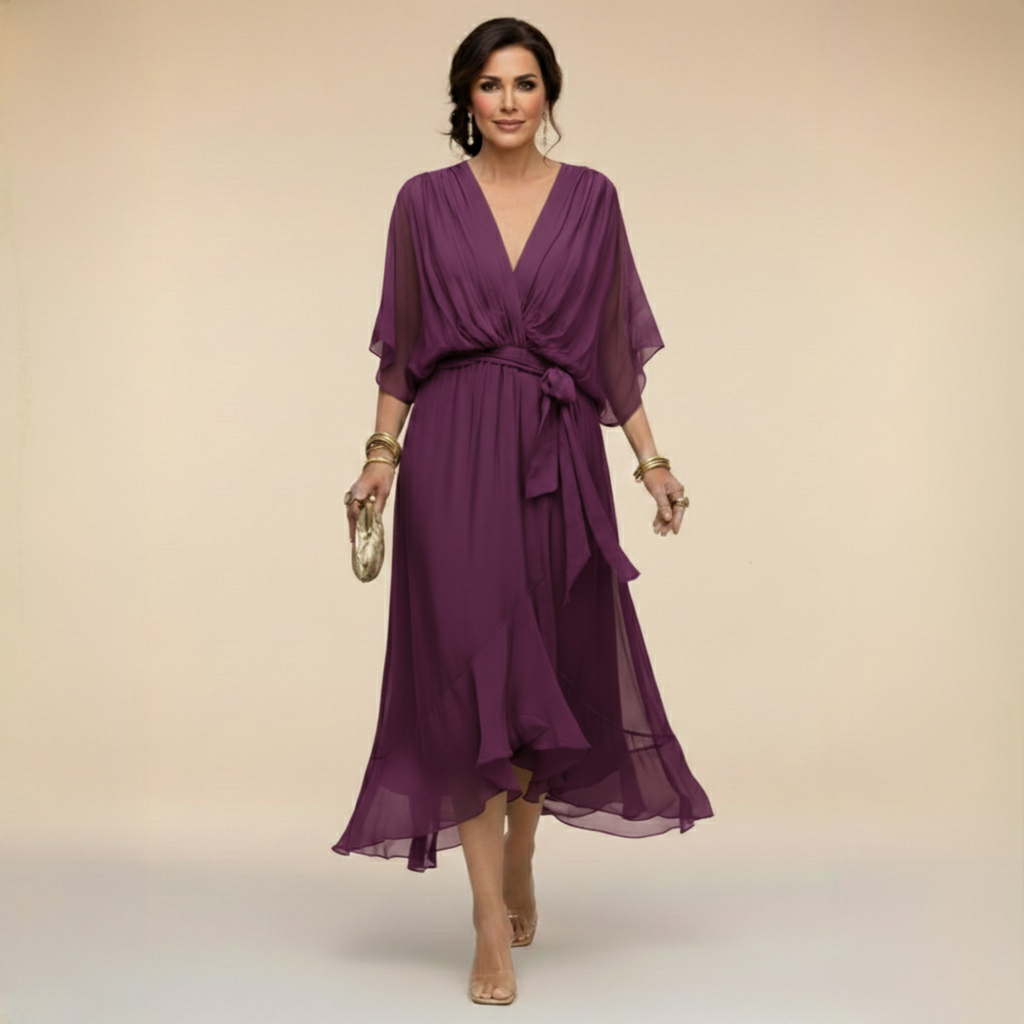 MARTA | Flowy Elegant V-Neck Chiffon Dress