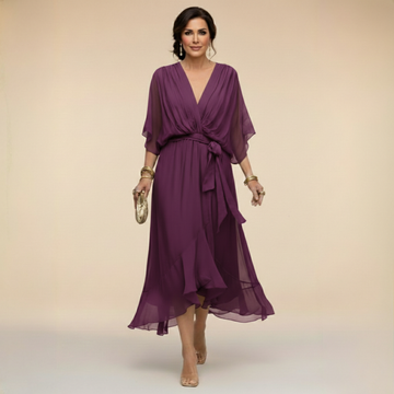 MARTA | Flowy Elegant V-Neck Chiffon Dress