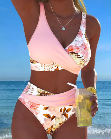 Bikini with Contrasting Floral Print and Cut-Out Detail