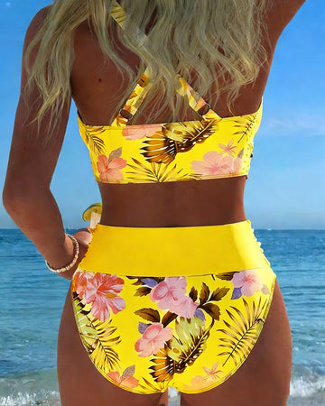 Bikini with Contrasting Floral Print and Cut-Out Detail