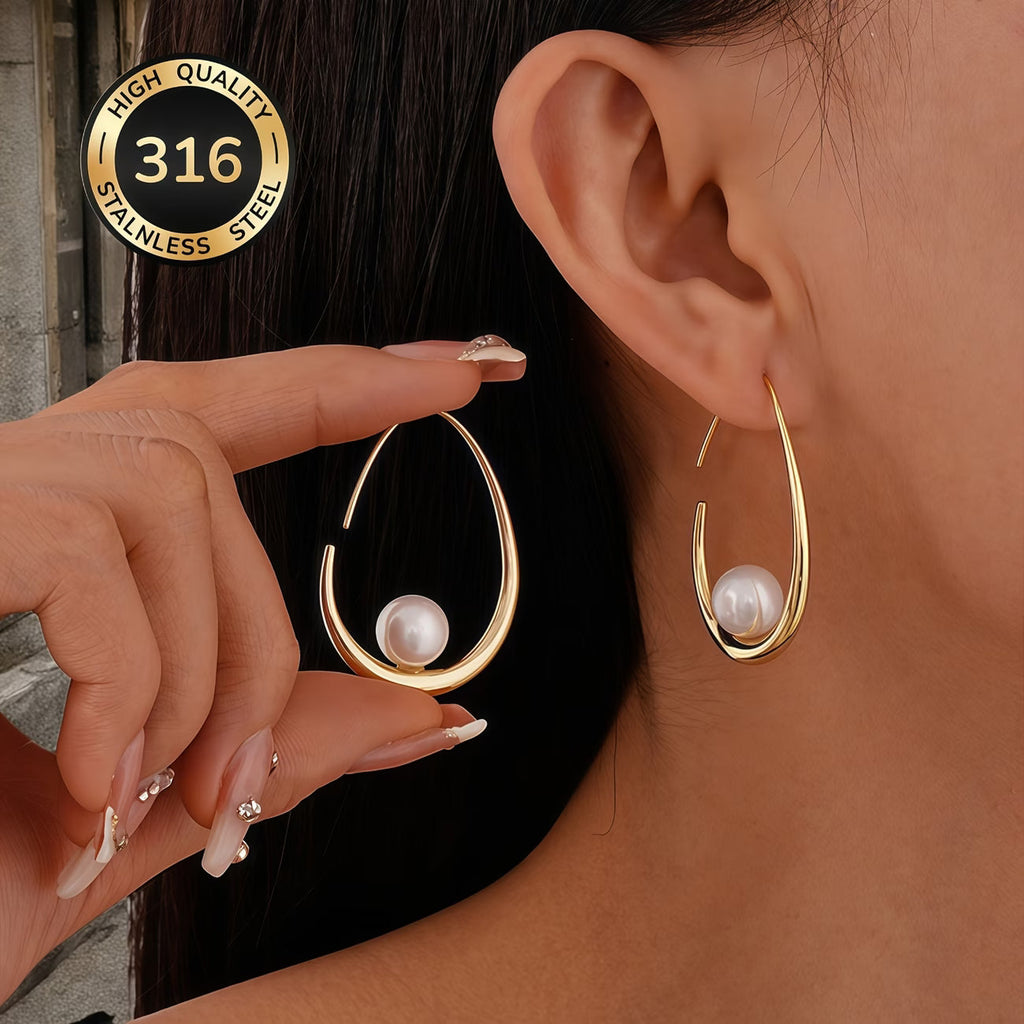 Crescent | Elegant Pearl Hoop Earrings