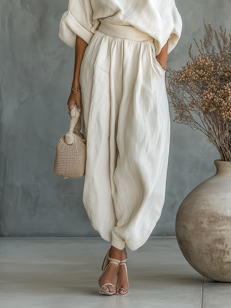 Cotton Linen Off-Shoulder Trouser Set