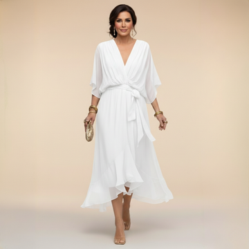 MARTA | Flowy Elegant V-Neck Chiffon Dress