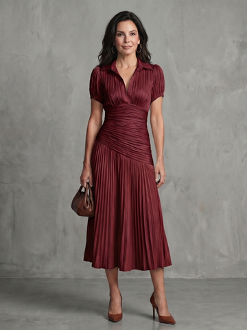 Theodora | Pleated Waistline Stripe Midi Dress