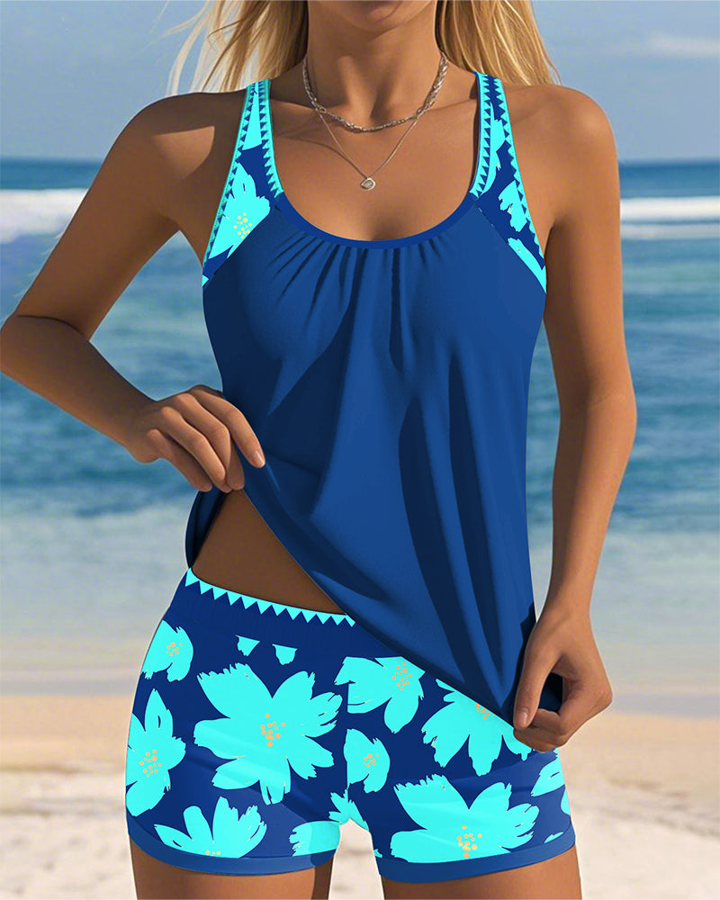Laura | U-Neck Sleeveless Printed Tankini
