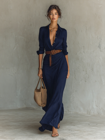 Classic Elegant Collar Maxi Dress