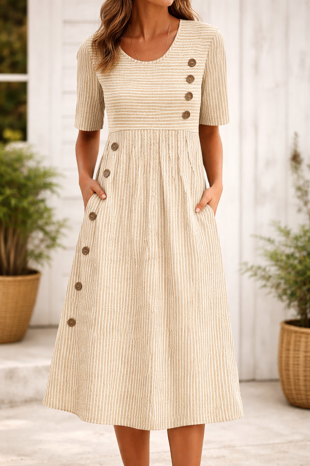 Victoria| Comfortable Striped Midi Dress