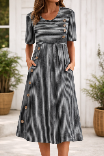 Victoria| Comfortable Striped Midi Dress