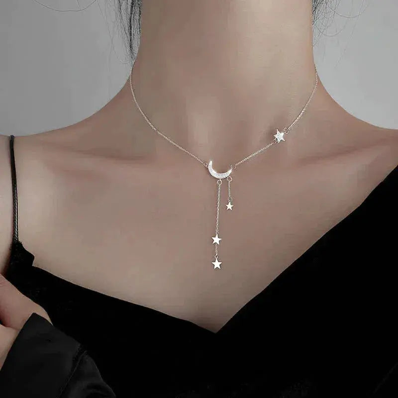 Sophia | Elegant Silver Moon & Stars Necklace
