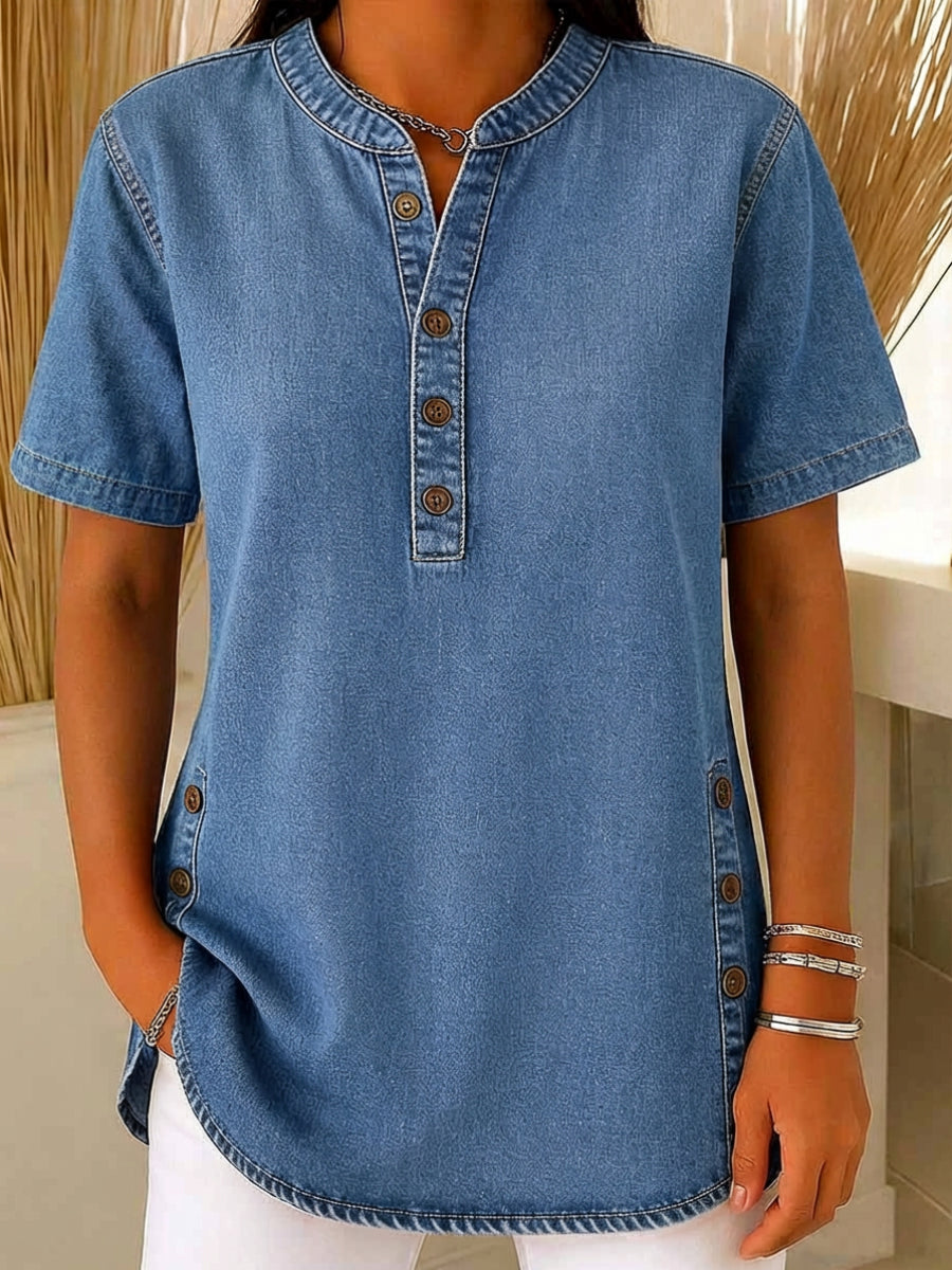 Myra | Breathable Denim-Feel Blouse