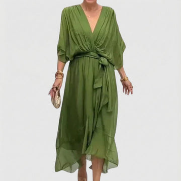 Elizabeth | Chic Soft V-Neck Silk Dress