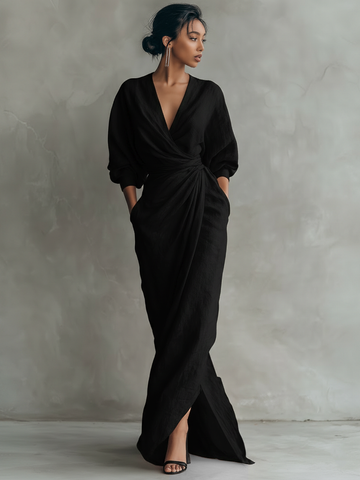 Rosa | Linen Maxi Dress with V-Neck
