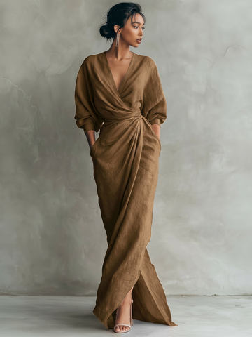 Rosa | Linen Maxi Dress with V-Neck