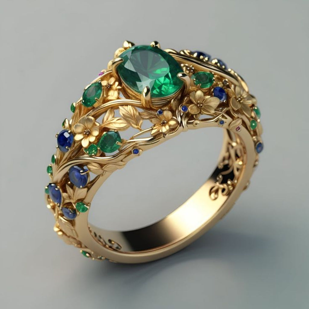 Noa | Elegant Emerald & Sapphire Ring