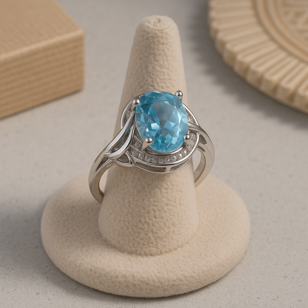 Vintage Silver Ring with Blue Crystal