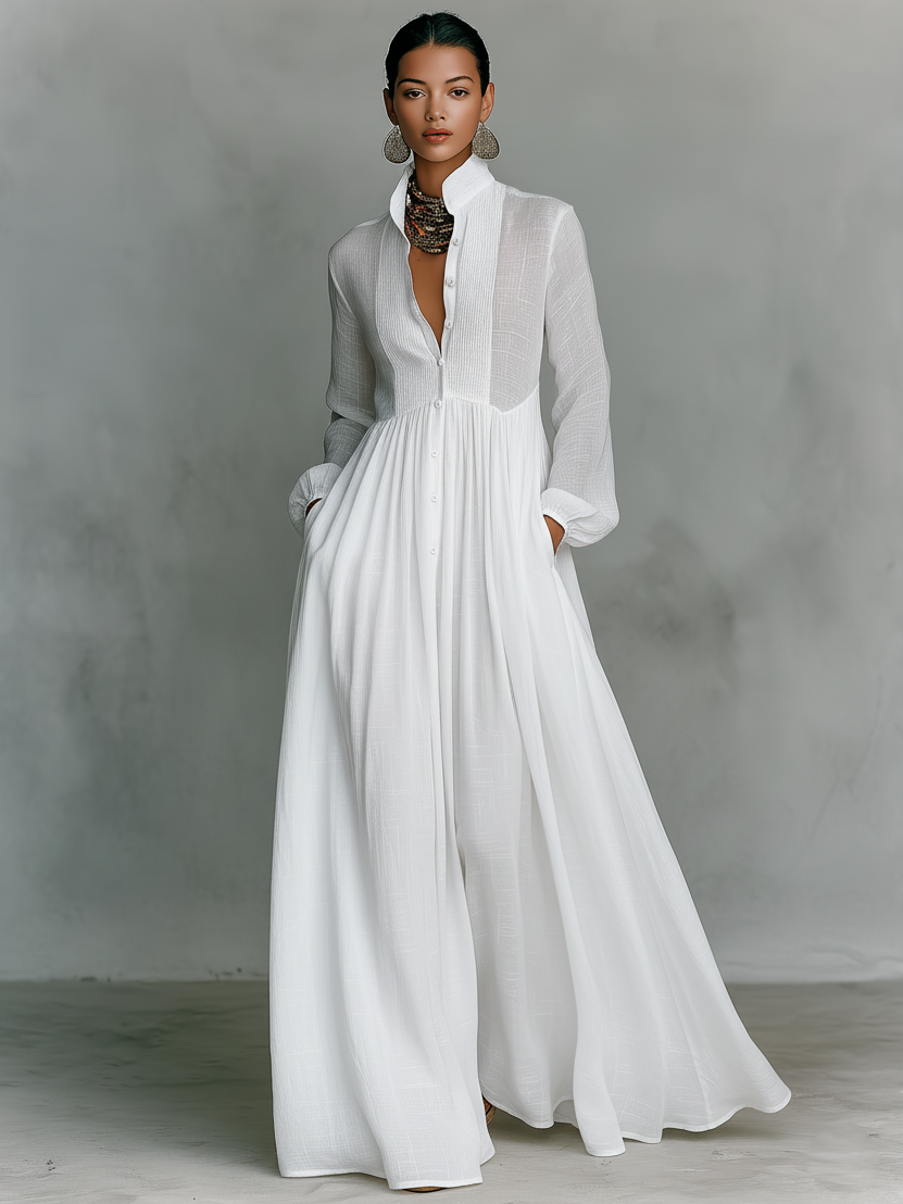 Patchwork Flowy Collar Maxi Dress