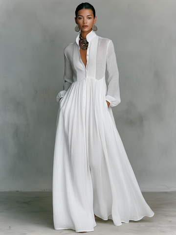 Patchwork Flowy Collar Maxi Dress