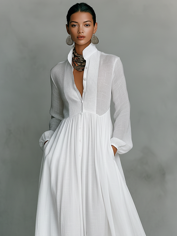 Patchwork Flowy Collar Maxi Dress