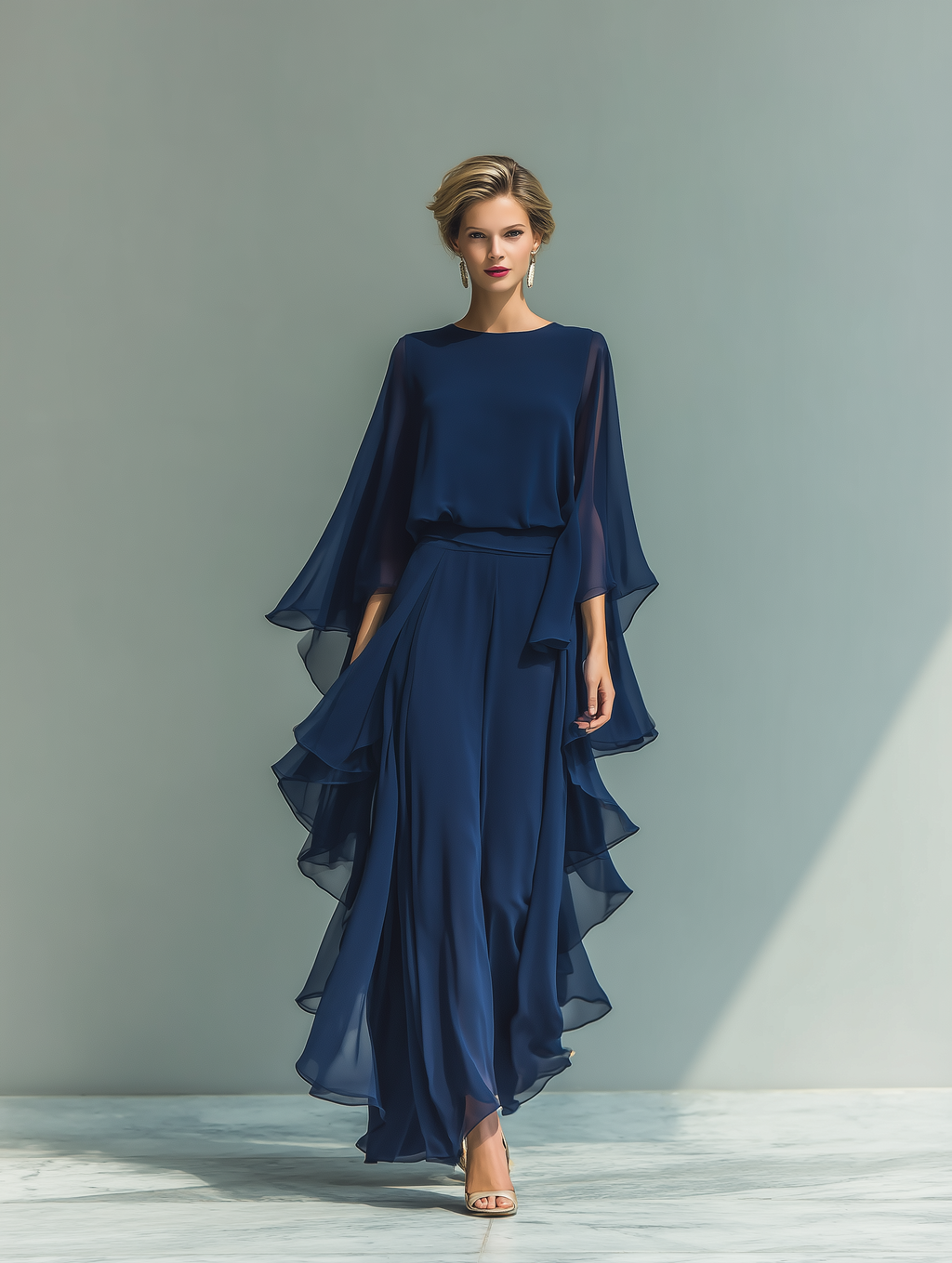 Marine Elegant Ruffle Chiffon Set