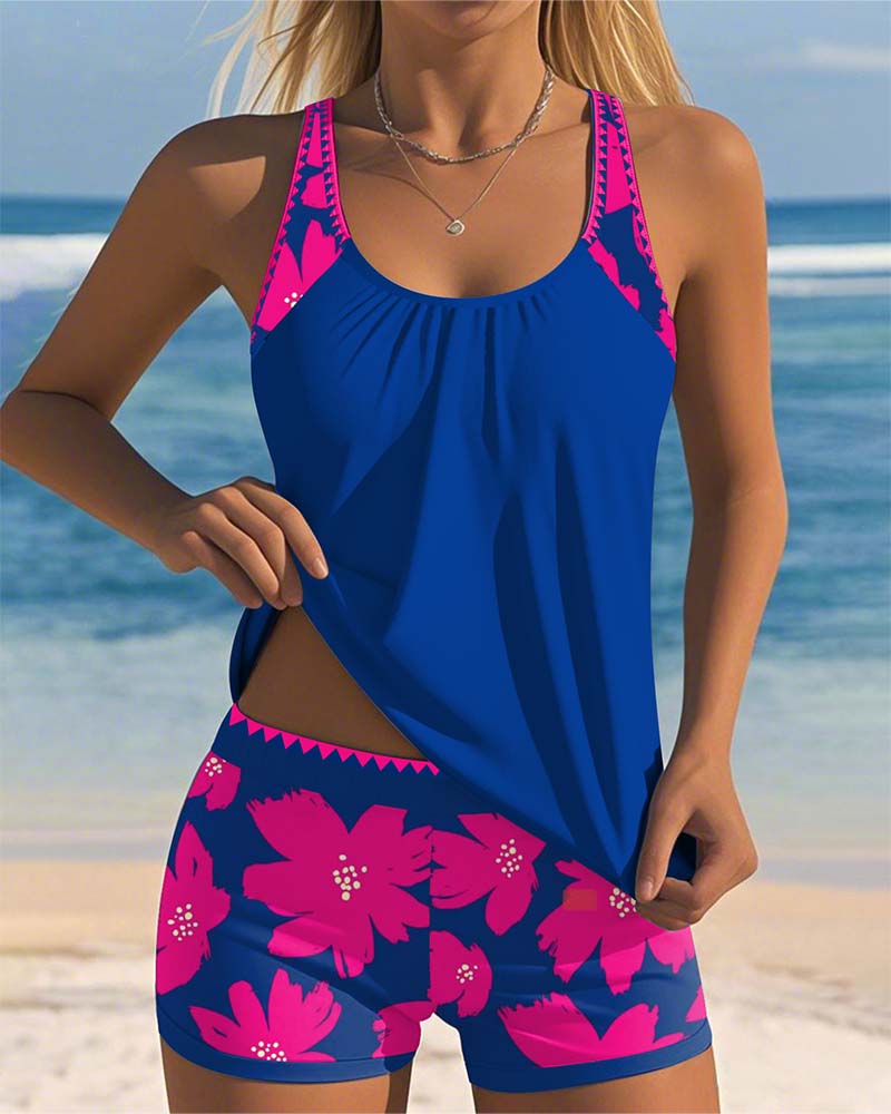 Laura | U-Neck Sleeveless Printed Tankini