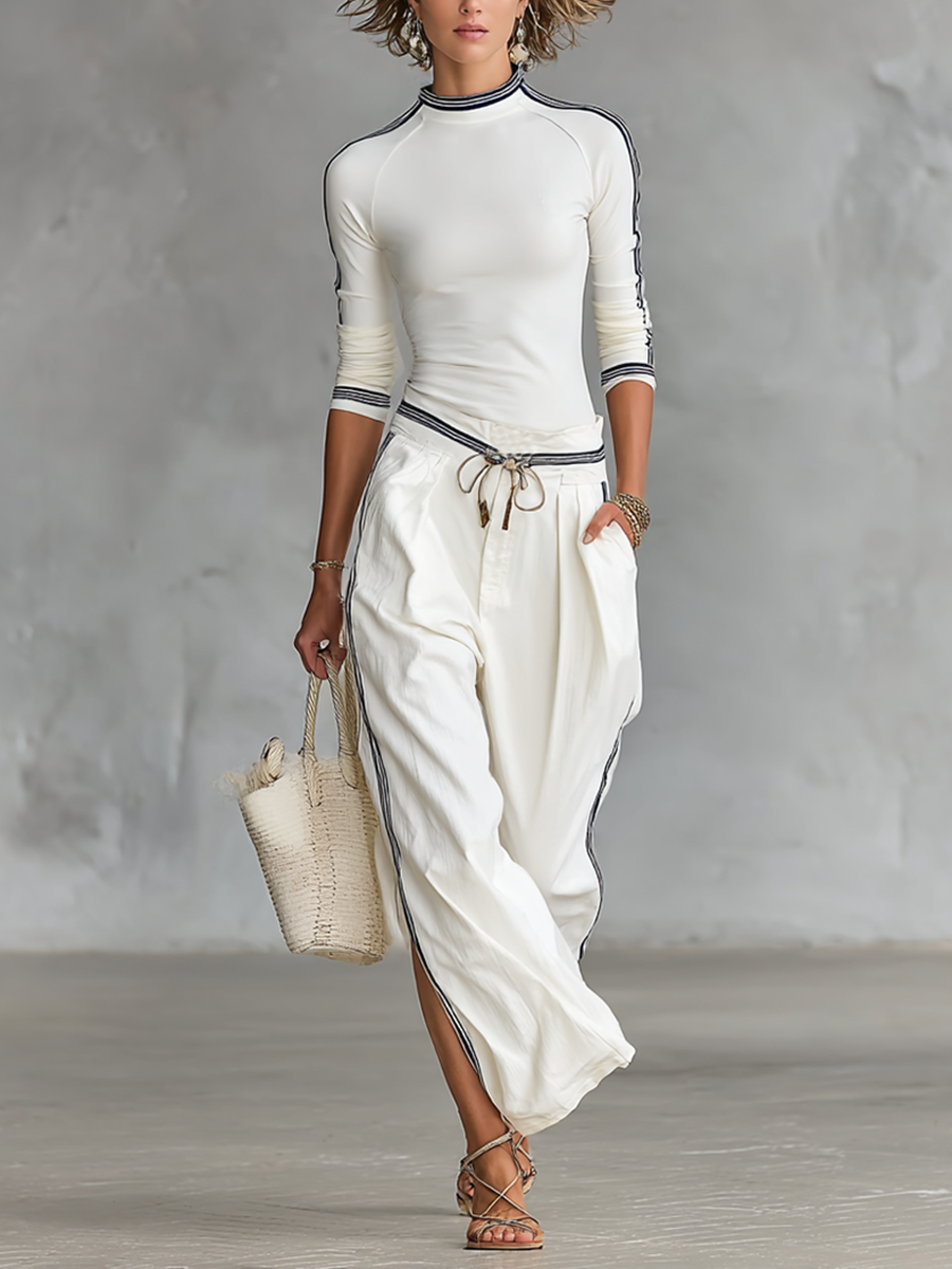 Set with Wide-Leg Trousers & Drawstring