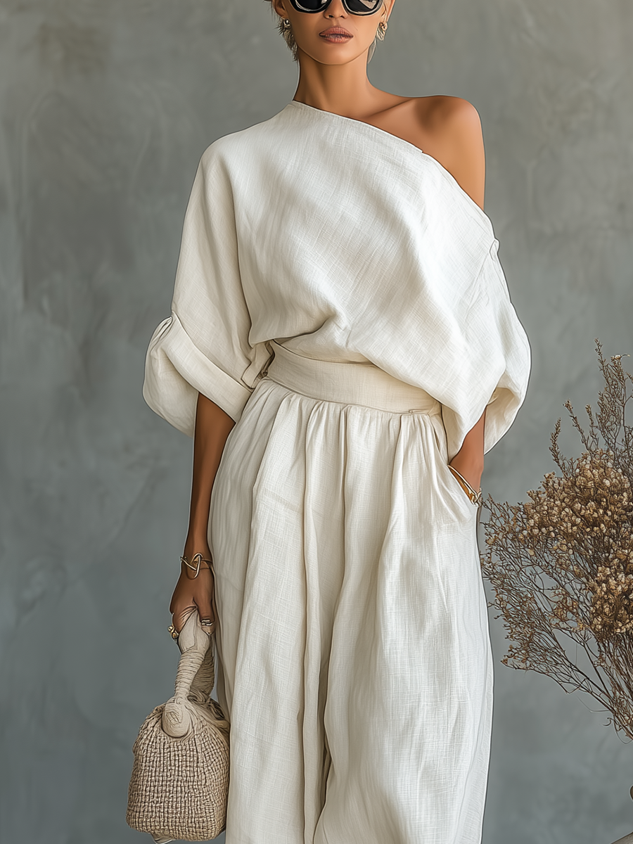Cotton Linen Off-Shoulder Trouser Set