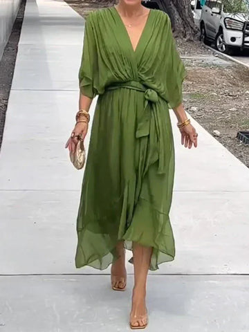 Elizabeth | Chic Soft V-Neck Silk Dress
