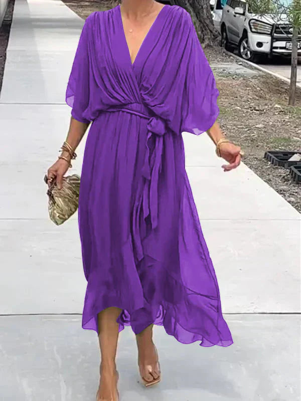 Elizabeth | Chic Soft V-Neck Silk Dress