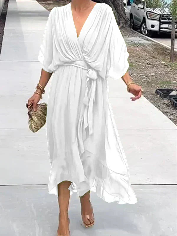 Elizabeth | Chic Soft V-Neck Silk Dress