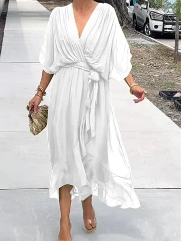 Elizabeth | Chic Soft V-Neck Silk Dress