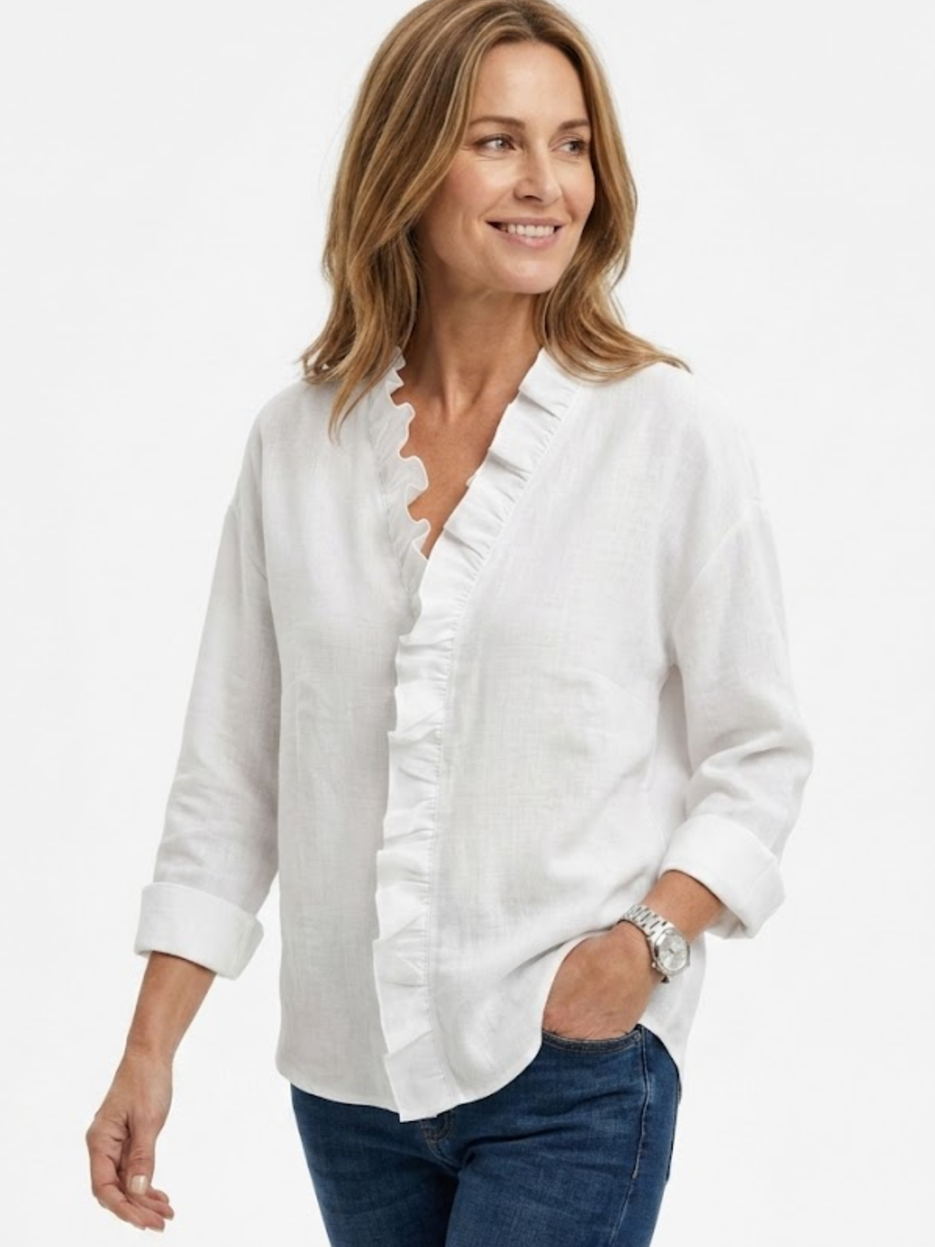 Susan | Blouse with Ruffles, V-Neck and Long Sleeves