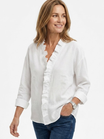 Susan | Blouse with Ruffles, V-Neck and Long Sleeves