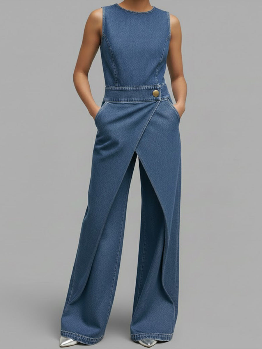 Sam | Relaxed Denim Wide-Leg Jumpsuit