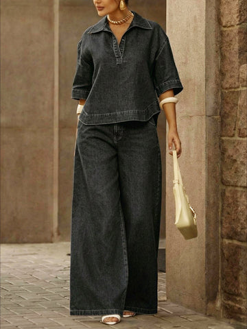 Aurella | Relaxed Denim-Feel Set