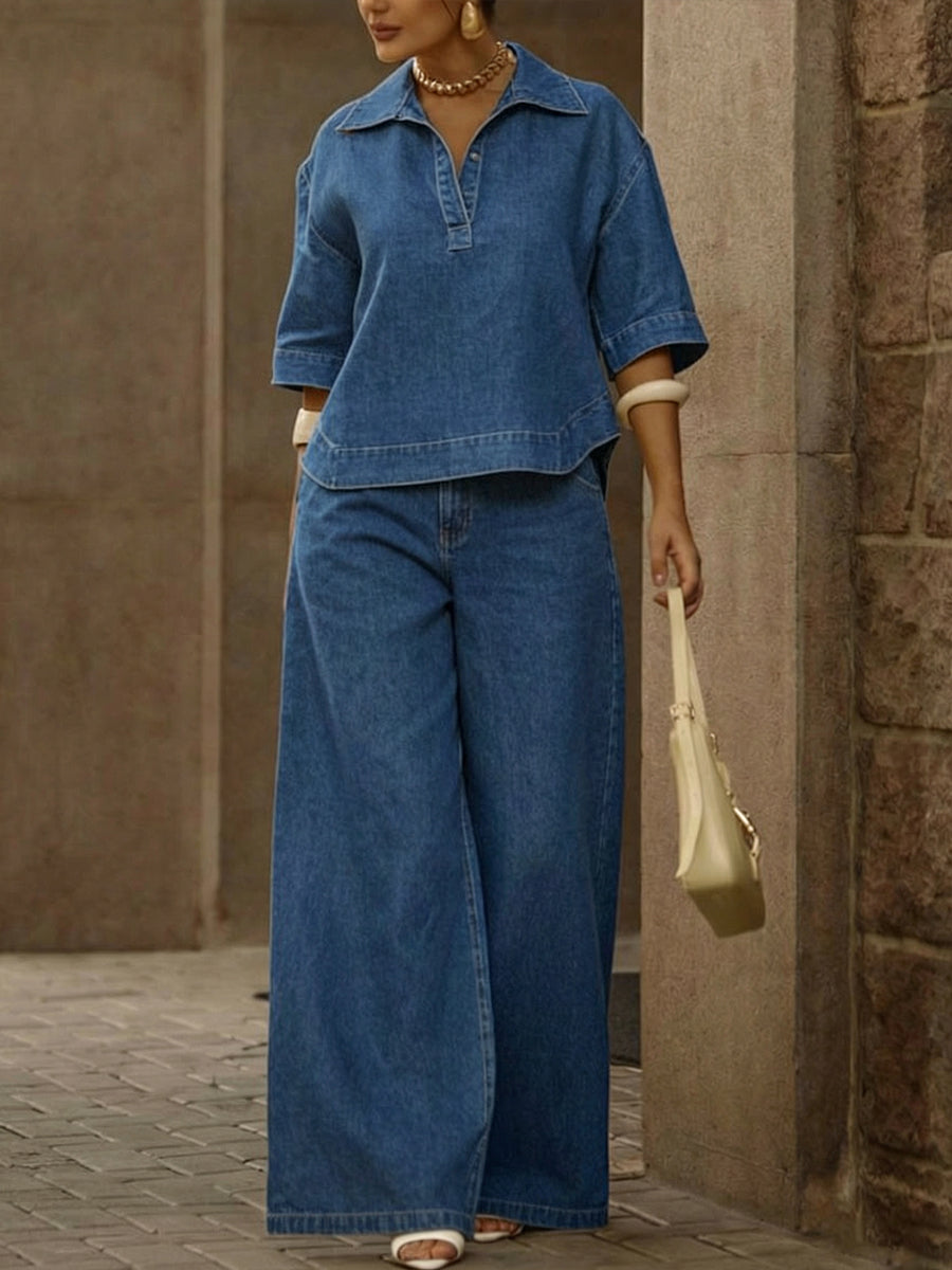 Aurella | Relaxed Denim-Feel Set