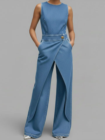 Sam | Relaxed Denim Wide-Leg Jumpsuit