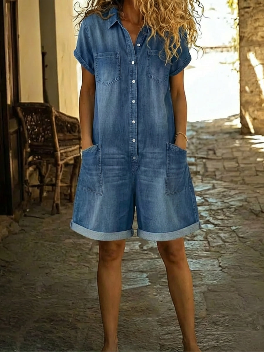 Lucy | Relaxed Denim-Feel Jumpsuit